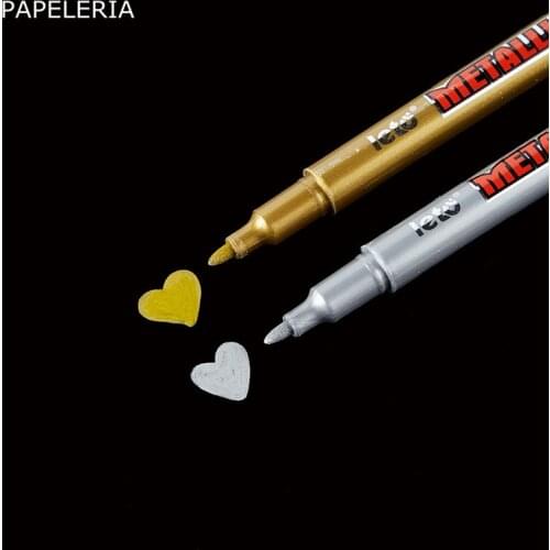 2Pcs DIY Metalic Marker Pens Permanent Paint Metal Fabric Markers Pens Sharpie Gold Silver Craftwork Pen Art Painting Supplies