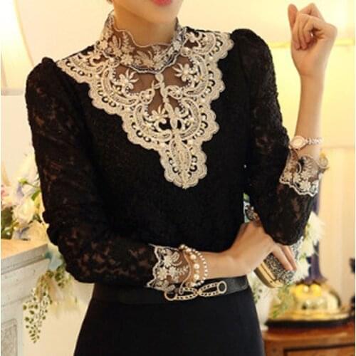 Moda mujer manga larga color sólido encaje sexy tops huecos