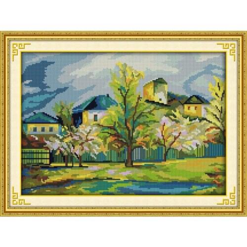 Everlasting Love Beautiful Village Chinese Cross Stitch Kits Ecological Cotton Stamped 11 14CT DIY New Year Decorations For Home