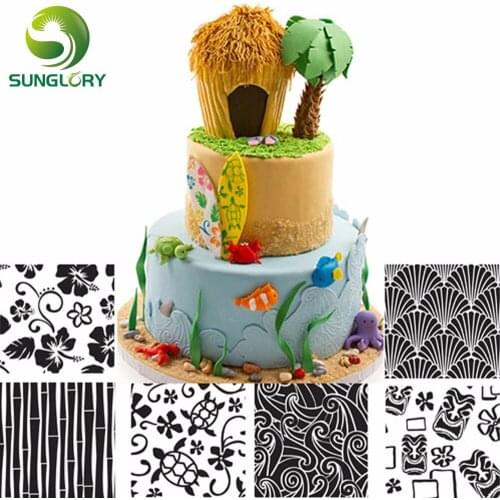 DIY 6PCS Hawaiian Texture Sheet Set Sugar Craft Cookie Decoration Texture Mat Baking Tools For Cakes Cupcake Fondant Cake Mold