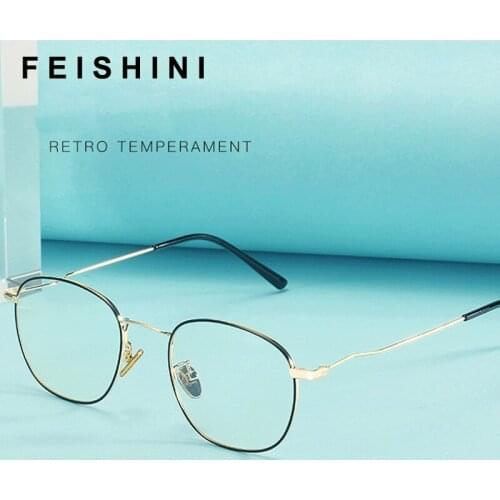 Feishini High Quality Anti Blue Light Glasses Student Filter Reduces Computer Eyewear Women Oval tiny Blocking Rays Radiation
