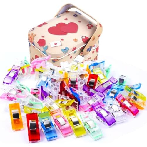 100pcs Sewing Craft Quilt Binding Plastic Clips Clamps Clothes Photo Document Bag Clips Pegs With Box Drop shipping