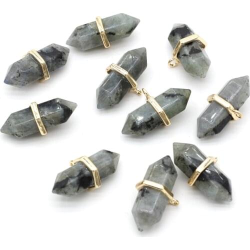 Natural Stone Penddant Semi-precious Stones Flash Stone Two Pointed Pendant For Jewelry Making DIY Necklace Bracelet Accessories