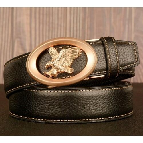 Mens automatic buckle cowhide belt male designer eagle metal buckle male belt 3.5cm