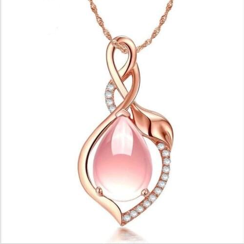 TJP Luxury Crystal Water Drop Pink Pendant Necklace For Women Jewelry Top Quality Silver 925 Female Choker Necklace Accessories