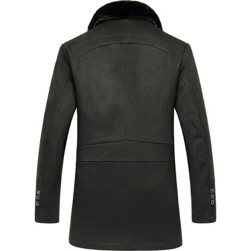 Mens Coat Male Woollen Fur collar Autumn Winter Thick Overcoat Warm Fashion Business Casual Coat Blends Brand Clothing