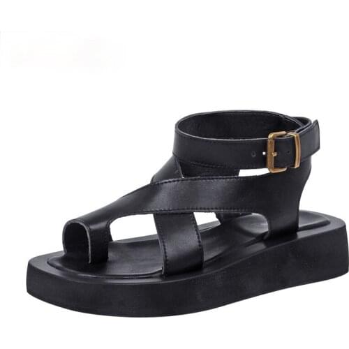 Sandals Women Genuine Leather 2021 Summer New Clip Toe Sandals Ladies Roman Women Shoes Muffin and platform sandals