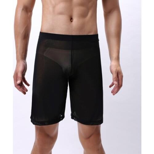Men Shorts Mesh Transparent Underwear Ultra-thin Seamless Loose Male Boxer Shorts Cueca Homme Sexy Lingerie Clubwear Nightwear