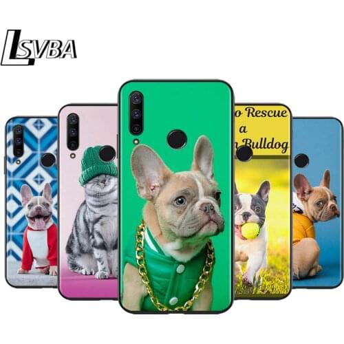 Cute bulldog cat for Huawei Honor 30 20 10 9S 9A 9C 9X 8X MAX 10 9 Lite 8A 7C 7A Pro Silicone Soft Black Phone Case