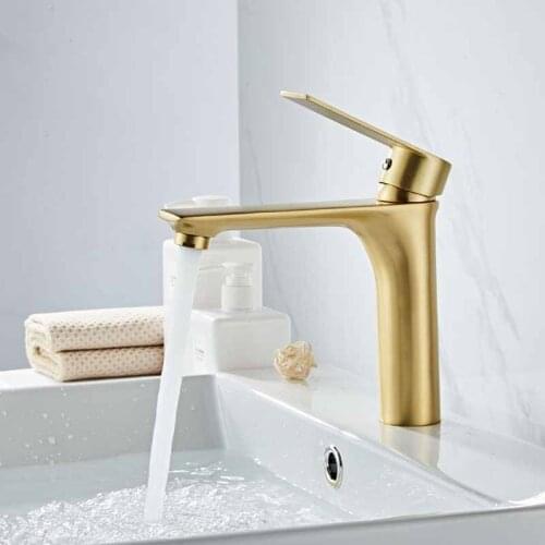 Basin Faucet Bathroom Sink Brushed Golden Faucet Single Handle Hole Faucet Basin Taps Grifo Lavabo Wash Hot Cold Mixer Tap Crane