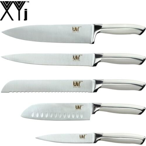 XYj 5pcs 7cr17 Stainless Steel Knives Set Full Tang 8'' Bread Chef Slicing 7'' Santoku 5'' Utility Knives pom Handle Tools