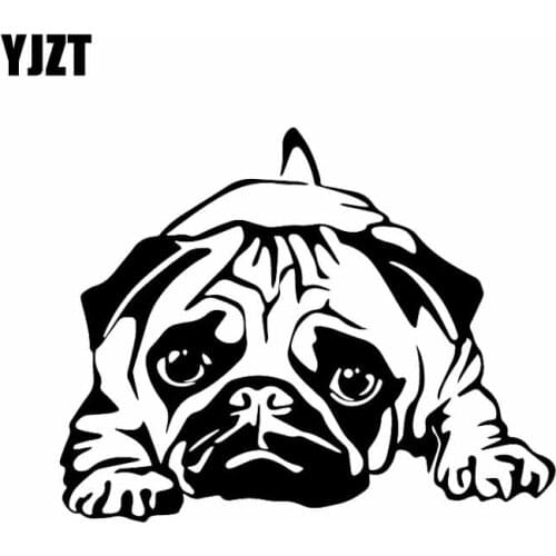 YJZT 15.7X12.5CM Funny Pattern Vinyl Decal Cute Pug Dog Creative Car Sticker Black/Silver C24-1599