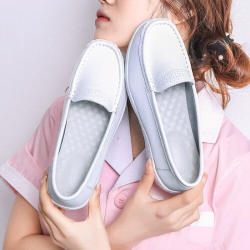Genuine Leather White Shoes Nurse Breathable Sneakers Women 2020 Lady Wedges Shoes White Sneakers For Women Cowhide