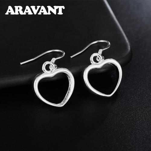 925 Silver Hollow Heart Drop Earrings For Women Fashion Dangle Hanging Earring Statement Jewelry