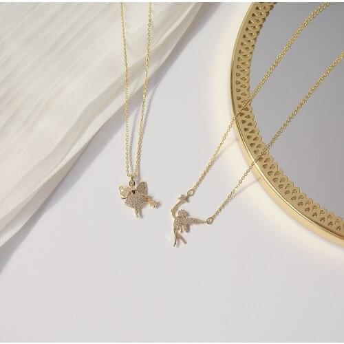 14K Gold Plated CZ Cubic Zircon Angel Pendant&necklaces for Women Delicate Jewelry Crystal Chain Necklaces