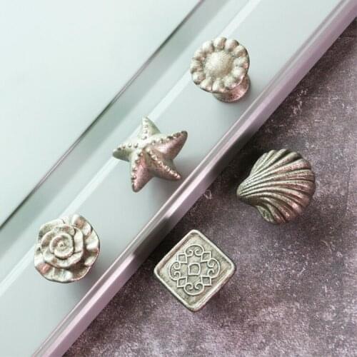 1pc Vintage color Single Hole Round Square Rose Shell design Cabinet Cupboard Dresser Drawer Door Window Handle Pull Knob