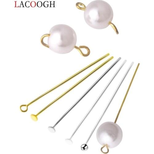 Lacoogh 10pcs S925 Sliver Head Pins Needles Eye Pins 12/20/25/30/35/40/45/50mm Gold Silver Color For Earrings DIY Jewelry Making
