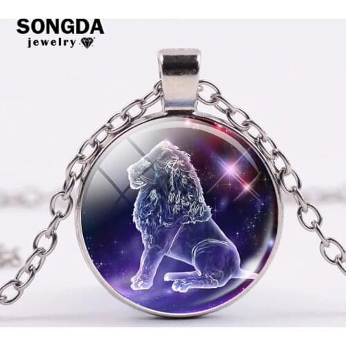 SONGDA 12 Constellation Necklace Gemini Taurus Libra Scorpio Zodiac Sign Galaxy Pendant Necklace Women Men Jewelry Birthday Gift
