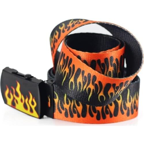 130cm Length Casual Canvas Belts for Men and Women Korean Style Adjustable Webbing Waist Belt Flame Grain Waistband