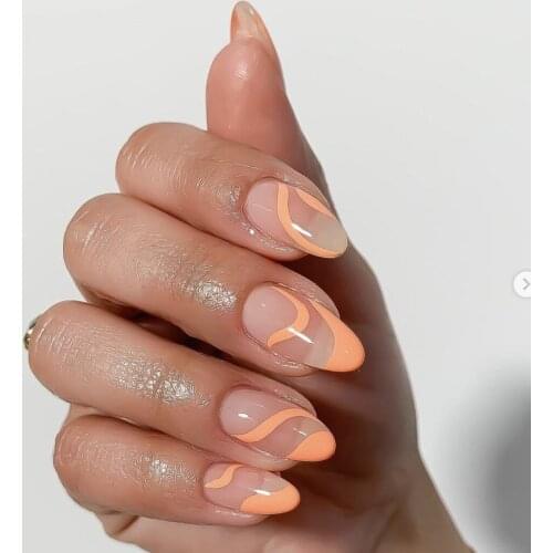 24Pcs Long Fake Nails Line French Tips False Nails Full Cover Wearable Nail Art Tips Nail Tips Ballerina Press On Nails