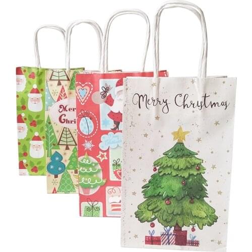 50pcs/lot Gift Bag With Handle 21x13x8cm Merry Christmas Gift Decoration Paper Bag Lovely Christmas Tree Santa Claus Paper Bag