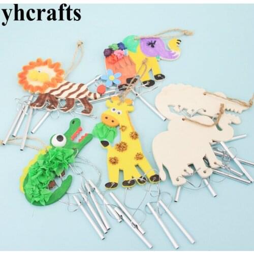 7PCS/LOT.7 design Paint unfinished wood animal aeolian bells Wall hanger Create own windbell Home ornament Wood toy