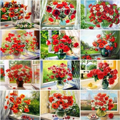 Red Poppy Diamond Embroidery Flower Full Diamond Painting Flower Rhinestone Picture Mosaic Cross Stitch Kit Home Decoration