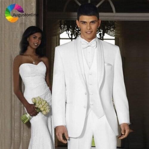 Shawl Lapel White Men Suits For Wedding Suits Bridegroom Prom Groom Tuxedo Slim Fit Casual Best Man Blazer Jacket+Pants+Vest