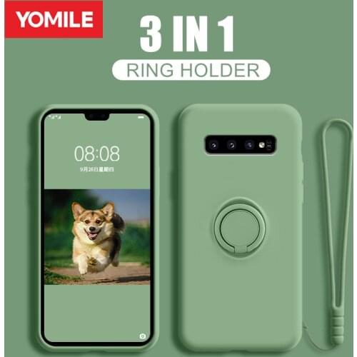 Liquid Silicone Ring Holder Case For Samsung S20 FE S21 Ultra S10 Plus S10E Note 20 8 10 Pro A72 A52 A51 A71 A50 A70 Stand Cover