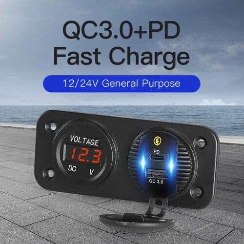 New Display Digital Power Outlet Toggle Switch Panel Car Boat Marine Power Delivery USB Charger Digital Voltmeter