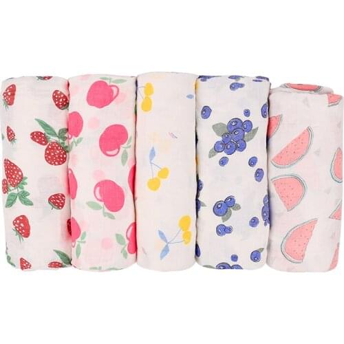 Baby Bamboo Blanket Swaddle Baby Fruit Print Infant For Babies Muslin Bamboo Cotton Bedding Newborns Bath Towel Stroller Cover