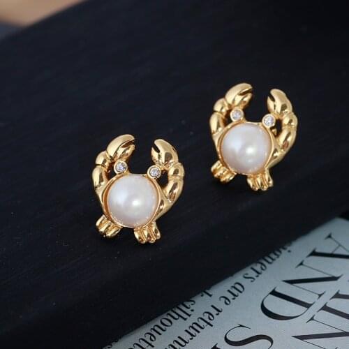 Europe and the United States simple lovely small crab shape inlaid pearl child fashion exquisite ear nail ear send girlfriend