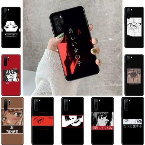 Sad Japanese Anime Aesthetic Black Cell Phone Case Funda For Huawei P9 P10 P20 P30 Lite 2016 2017 2019 plus pro P smart