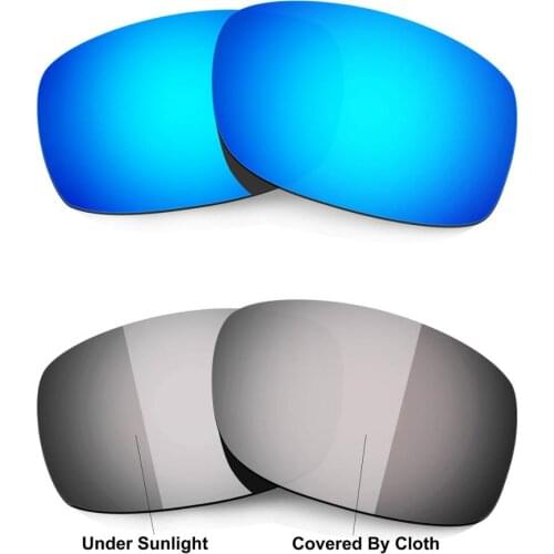 HKUCO For Fives-Squared Sunglasses Replacement Polarized Lenses 2 Pairs - Blue&Transition/Photochromic