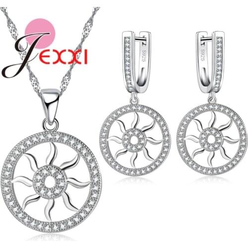 Fine 925 Sterling Silver Brand Jewelry Set for Wedding Engagement Fashion Round Hollow Pendant Necklace Earring Sets