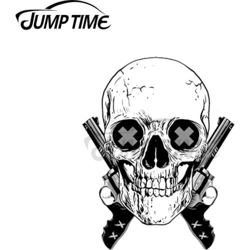 JumpTime 13 x 5cm For Skull and Dual Pistol Guns DIY Motorcycle Vinyl Car Sticker Occlusion Scratch Waterproof Decals Decoration