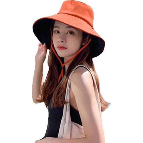Womens Summer Solid Color Drawstring Caps Casual Outdoor Beach Flat Caps Female Fashoin Big Snapback Sun Protection Sun Hats