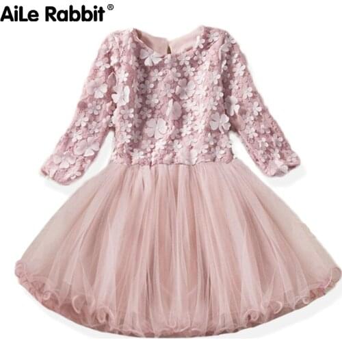 2020 Spring New Princess Dress Childrens Clothing For Girls Party Dress Flower Girl Wedding Dress Long-sleeved Tulle Skirt
