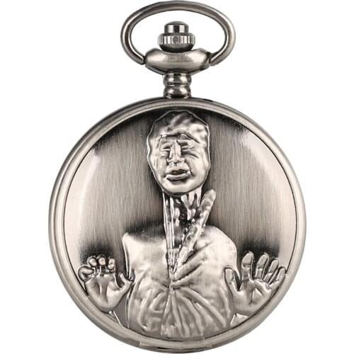 Retro Bronze The Walking Dead Theme Long Neck Zombie Design Quartz Pendant Pocket Watch Chain Top Gifts for Men Women Drama Fans