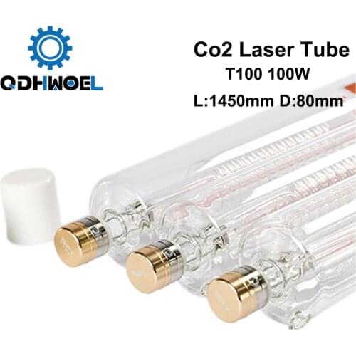 QDHWOEL T100 100-130W Co2 Laser Tube 100w Length 1450mm Dia. 80mm for CO2 Laser Engraving And Cutting Machine