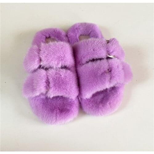 Summer Children Fur Slippers Girl Fur Slippers Flufft Mink Fur Slippers Flat Elastic Baby Furry Sandals Cute Fur Shoes