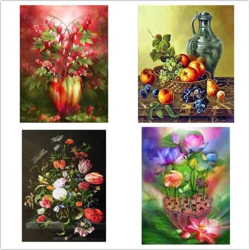 LIPHISFUN 5D Diamond Painting Flowers In Vase Cross Stitch Kits Sale Full Square Round Pattern With Rhinestones Wall Stickers