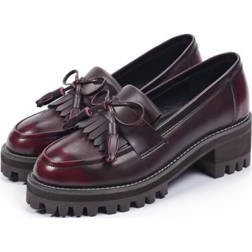 OULYYYOGO British Style Spring & Summer Thick Heels Preppy Flats Butterfly-Knot Round Toe Loafer Shallow Mouth 3 Colors