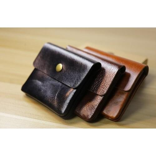 LXTAZG Handmade Genuine Leather DIY Designer wallet for men / women Small Thin Card Holder Slim Wallets Mini Zipper Coin Purse