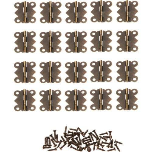 DRELD 20Pcs 20*25mm Mini Butterfly Door Hinge Antique Bronze Cabinet Drawer Jewellery Box Decorative Hinges Furniture Hardware