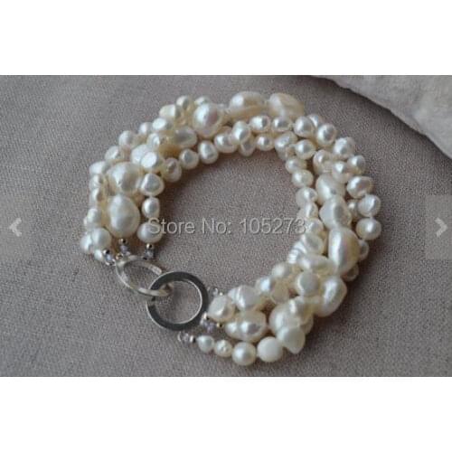 New Arriver Pearl Bracelet White Color Baroque 4 Rows Genuine Freshwater Pearl Bracelet Wedding Party Jewelry Free Shipping
