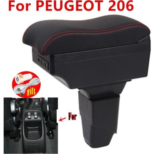For PEUGEOT 206 armrest box central Store content box car-styling interior accessories with USB LED