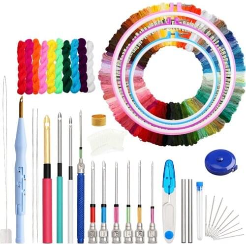 Russian Embroidery Needle,Punching Needle Tool Kit 100 Colors Embroidery Thread Perforated Needle for Cross Stitch Tool