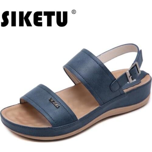 Summer woman sandals PU Buckle Strap Wedges Comfy Soft Ladies Sandals women shoes sandalias mujer 2020 size 36-44 blue Khaki