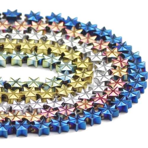 Six-Pointed Star Blue,Rose Red,Purple Hexagram 55pcs 7MM Natural Stone Hematite Loose Beads For Jewelry Making DIY Bracelets